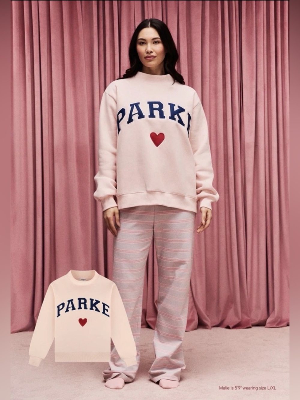NWT PARKE Valentines Day Heart Varsity Mockneck Sweatshirt Size XXL Valentine